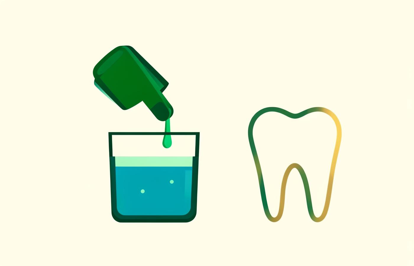 Illustration of applying dropper liquid alongside water and a healthy tooth