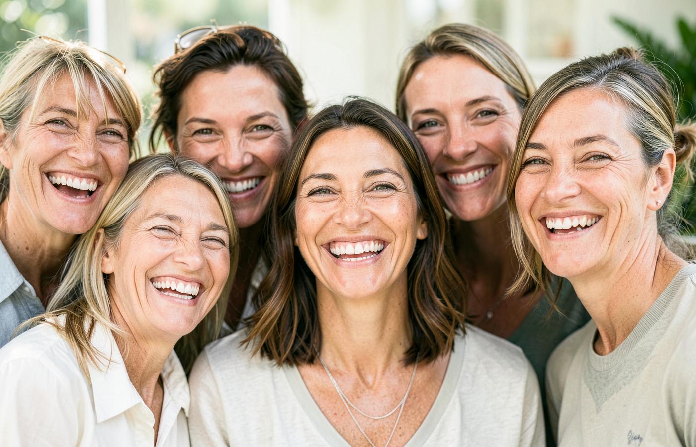 A group of adults smiling, illustrating everyday gum and teeth care